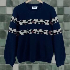 27 miles 100% cashmere navy with leopard stripe size M
